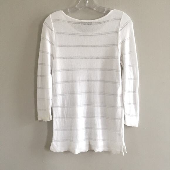 LOFT White Stripe 3/4-Sleeve Lightweight 100% Cotton Crewneck Sweater Size Small - Picture 4 of 6